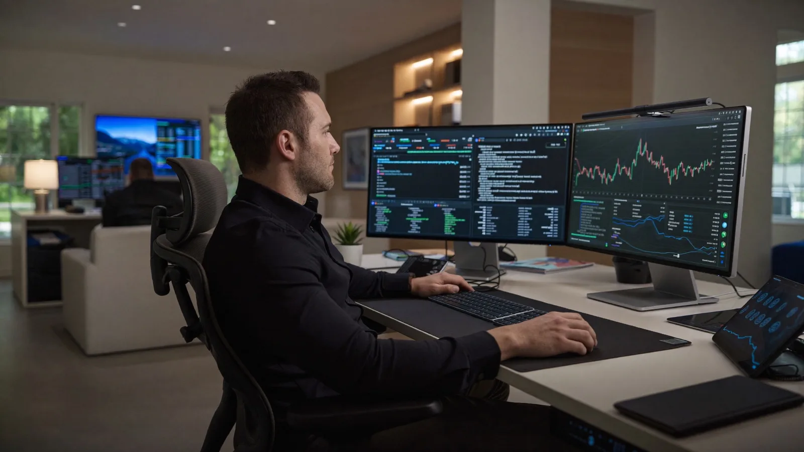 Cameron Bennion at his trading desk